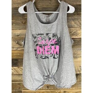 Danskin Now Womans Plus Sz 2X Gray Carpe Diem Sleeveless Tank Top